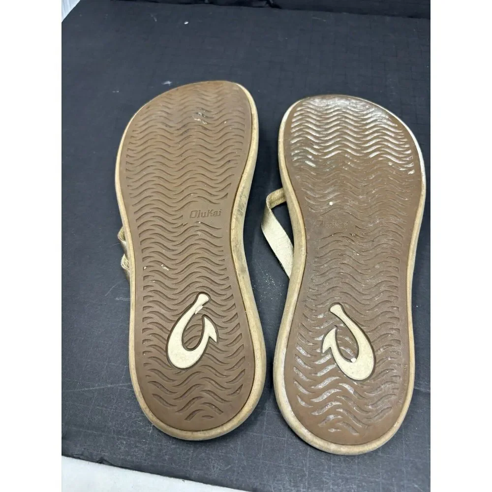 OluKai‎ Kapehe Luana Leather Flip Flop Sandals US Women's 9